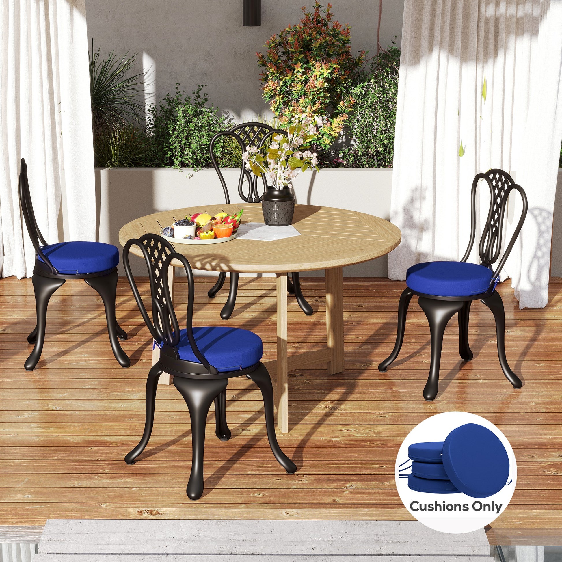 Patio Chair Cushions Set Of 4 Round Seat Cushions For Dining Bistro Chairs Machine Washable, 15" X 15" X 3", Navy Blue