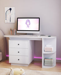 Modern Home Office Table,Expandable Desk With Storage Drawers & Open Shelf,Computer Desk With Hutch & Bookshelf,Wood Executive Desk Teens Student Desk Writing Laptop Home Office Desk