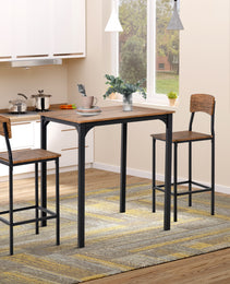 3 Piece Pub Table and Chairs, Small Kitchen Table and Chairs, Square Dining Table with 2 Stools, Walnut and Black