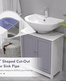 Bathroom Vanities, Bathroom Sink Cabinets with U-Shape Cut-Out and Adjustable Internal Shelf, White and Gray