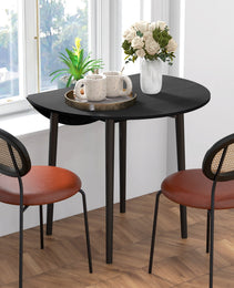 Folding Dining Table, Round Drop Leaf Kitchen Table for Small Spaces with Wood Legs, Black