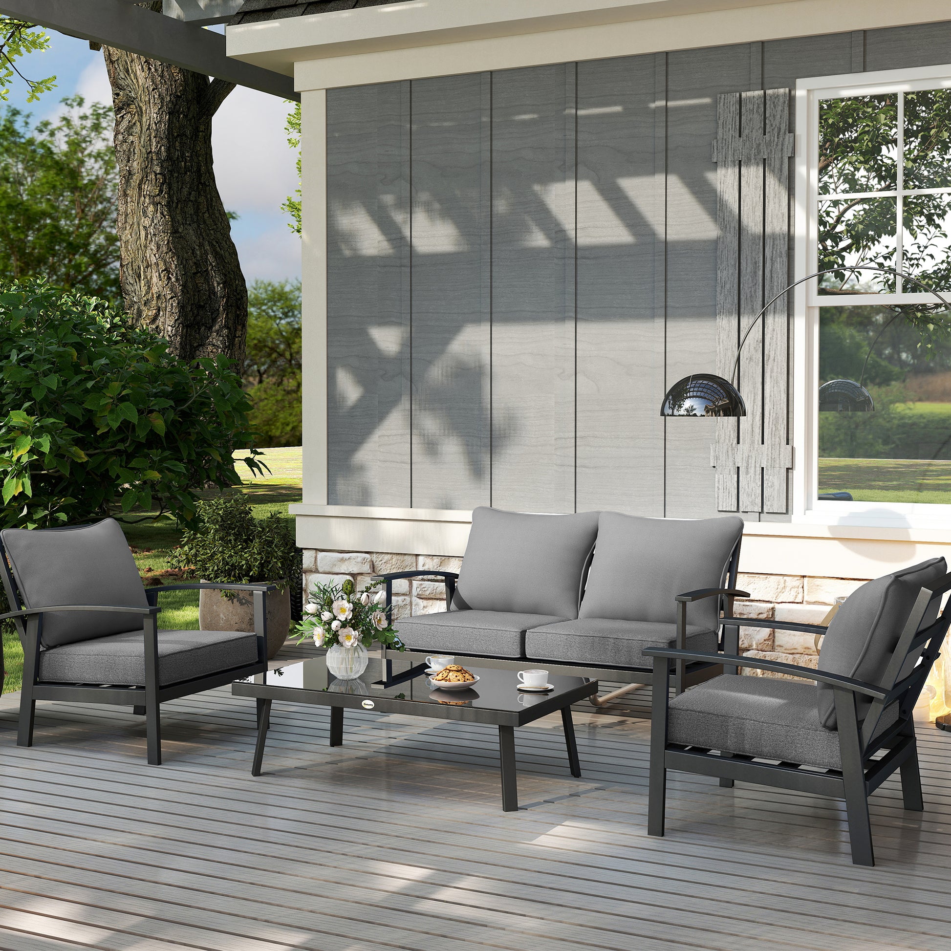 8 Patio Chair Cushions with Seat & Backrest, Fade Resistant Seat Replacement Cushion Set, Gray
