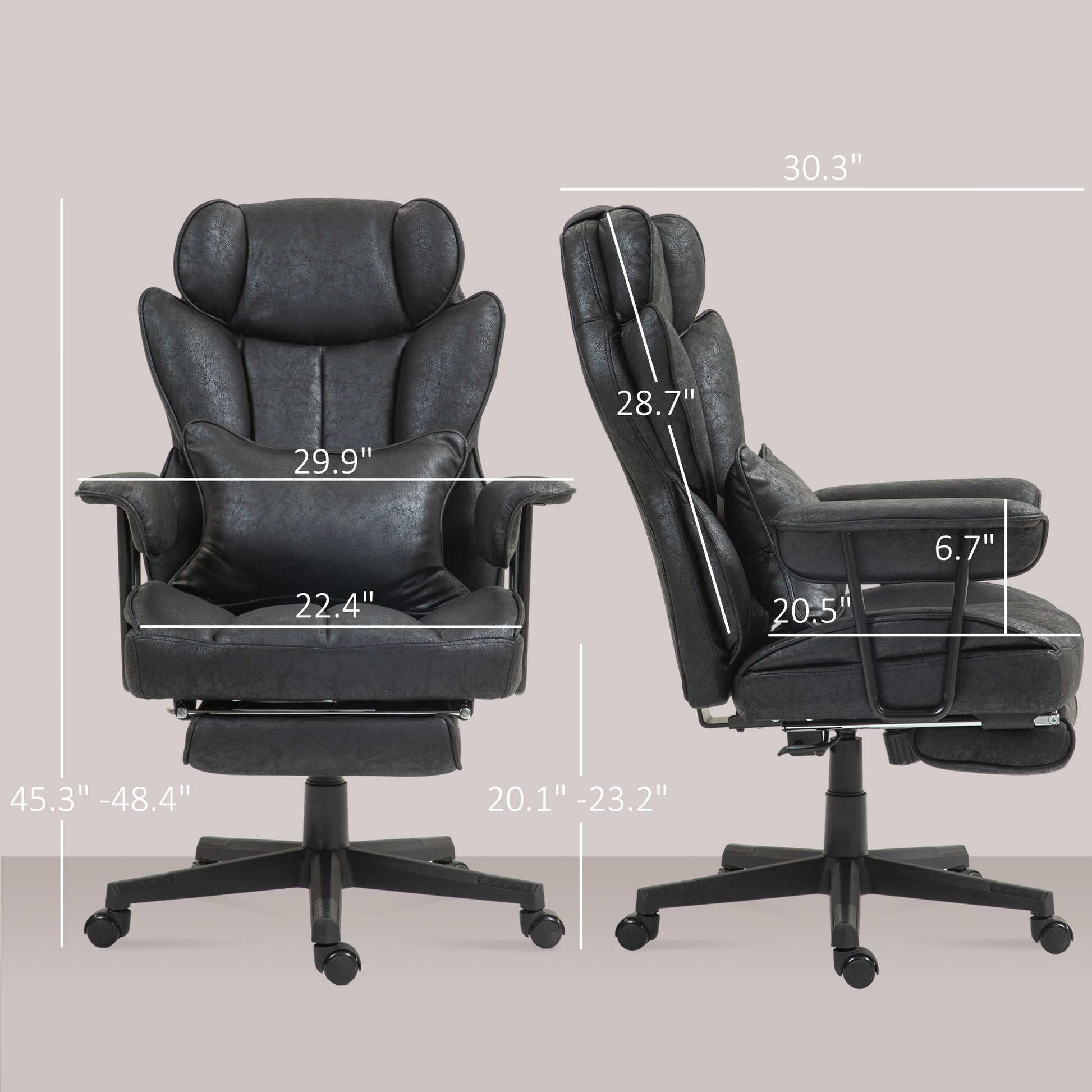 396lbs. Big and Tall Office Chair, Executive Office Chair with Footrest, Lumbar Support, and Reclining Function, Black