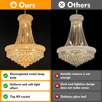Gold Crystal Chandeliers for Dining Room，12-Lights D22 Inch