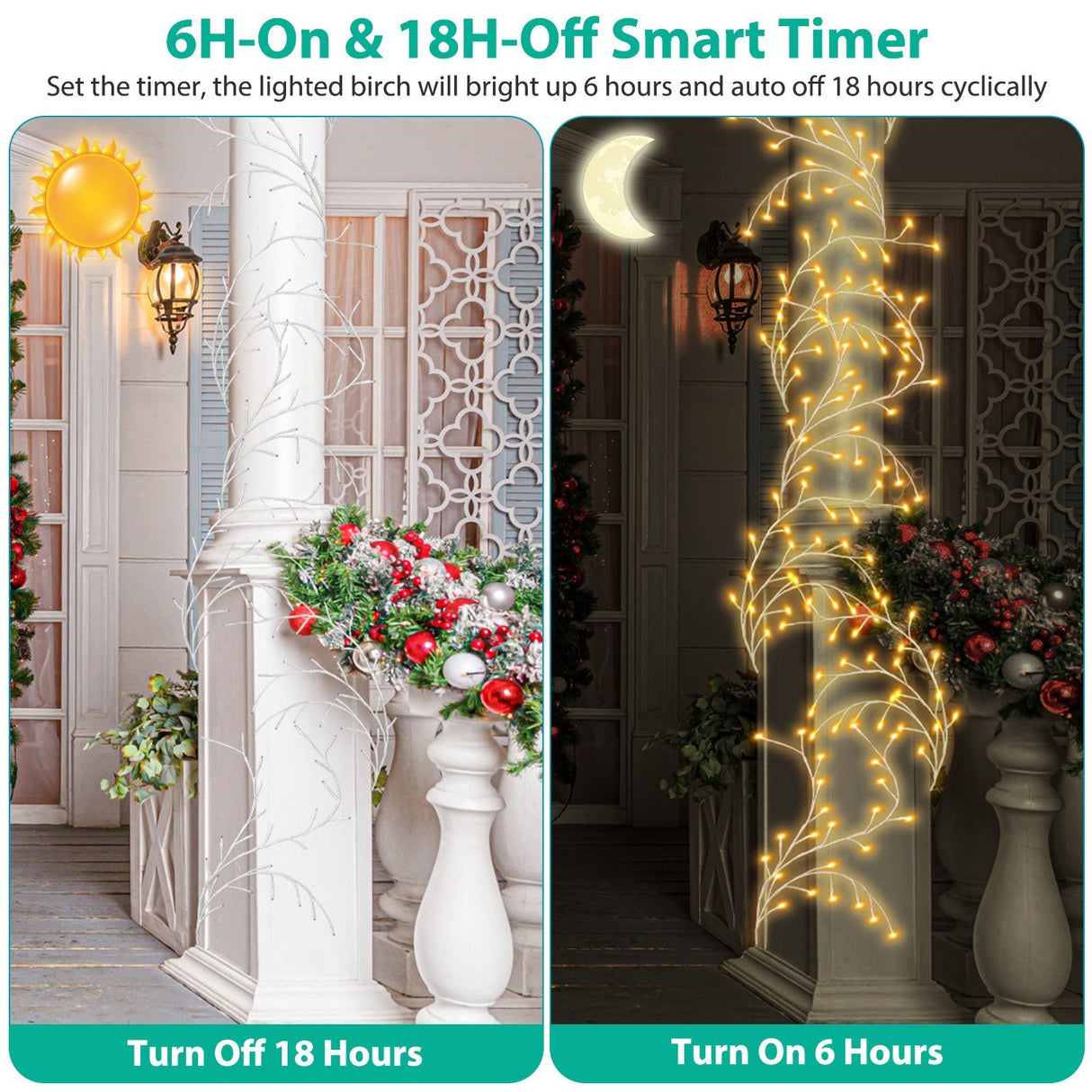 1Pc 7.87FT Lighted Birch Garland Lighted Twig Vine Lights 144LED Birch Garland With Lights String Light With Timer 8 Modes IP45 Waterproof For Christmas Fireplace Home Decoration - CJDS - FC