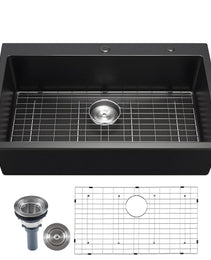 Granite Composite Single Bowl Kitchen Sink – Matte Black Quartz Workstation with Protective Grid & Drain Kit