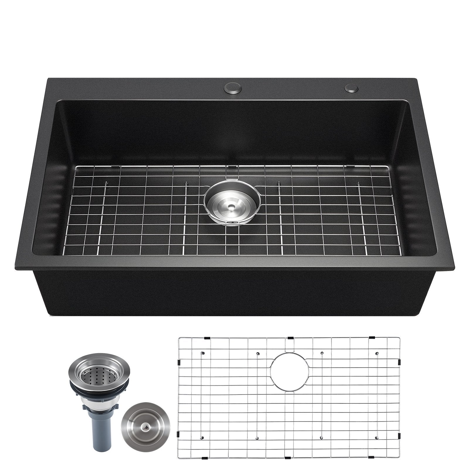 Granite Composite Single Bowl Kitchen Sink – Matte Black Quartz Workstation with Protective Grid & Drain Kit