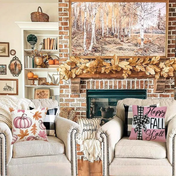 4Pcs Pillow Covers 18x18In Pumpkin Maple Leaf Throw Cushion Cover Happy Fall Pillow Cushion Case For Thanksgiving Sofa Couch Bedroom Home Office Farmhouse Decorations - CJDS - FC