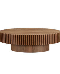 Modern Handcraft Drum Coffee Table Length 43.7 Inch Ellipse Coffee Table For Living Room,Oval Small Coffee Table With Sturdy Pedestal,Walnut MDF