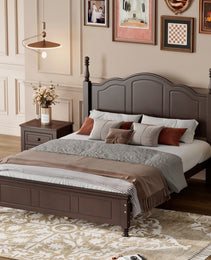 Full Size Wood Platform Bed Frame,Retro Style Platform Bed With Wooden Slat Support,Dark Walnut