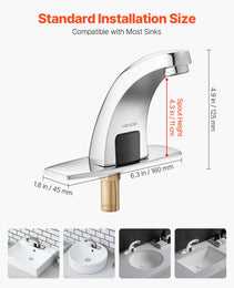 Touchless Bathroom Sink Faucet, Automatic Motion Sensor Restroom Toilet Faucet With Hole Cover Plate, Battery Operated,Hot/Cold Water For 9/16 In Pipe Commercial Lavatory,Chrome Plated Silver