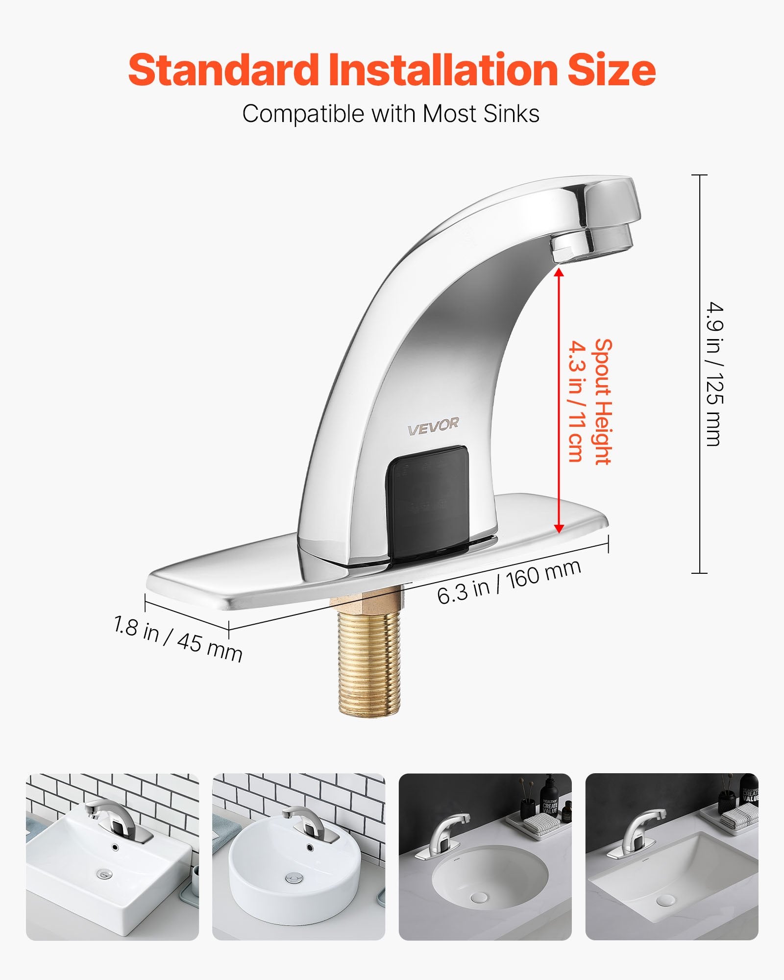 Touchless Bathroom Sink Faucet, Automatic Motion Sensor Restroom Toilet Faucet With Hole Cover Plate, Battery Operated,Hot/Cold Water For 9/16 In Pipe Commercial Lavatory,Chrome Plated Silver