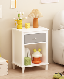 26.77''H Wooden Nightstand With One Drawer One Shelf For Kids, Adults,Gray Silver Handle