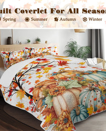 Autumn Theme 3 Pcs Quilt Set - Pumpkin Print Bedspread Coverlet