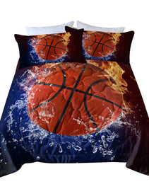Sports Basketball Pattern Comforters Sets Twin Size 3PC Fire Water Bedding Sets For Boys Include 1 Comforter And 2 Pillowcases