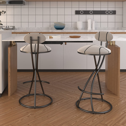 Upholstered Bar Stools Set Of 2 Striped Counter Height Barstools Modern Velvet Dining Chairs For Kitchen Island, Living Room Black  Stripe