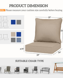 4 Patio Chair Cushions with Seat & Backrest, Fade Resistant Seat Replacement Cushion Set, Beige