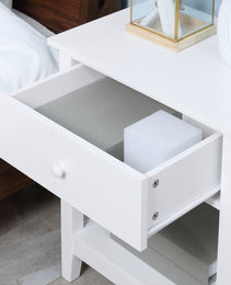End Table, 2-tier Side Table with Drawer and Storage Shelf, Modern Side Table for Living Room, White