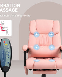 Massage Office Chair with 6 Vibrating Points, High Back Reclining Office Chair with Footrest and Remote, Pink
