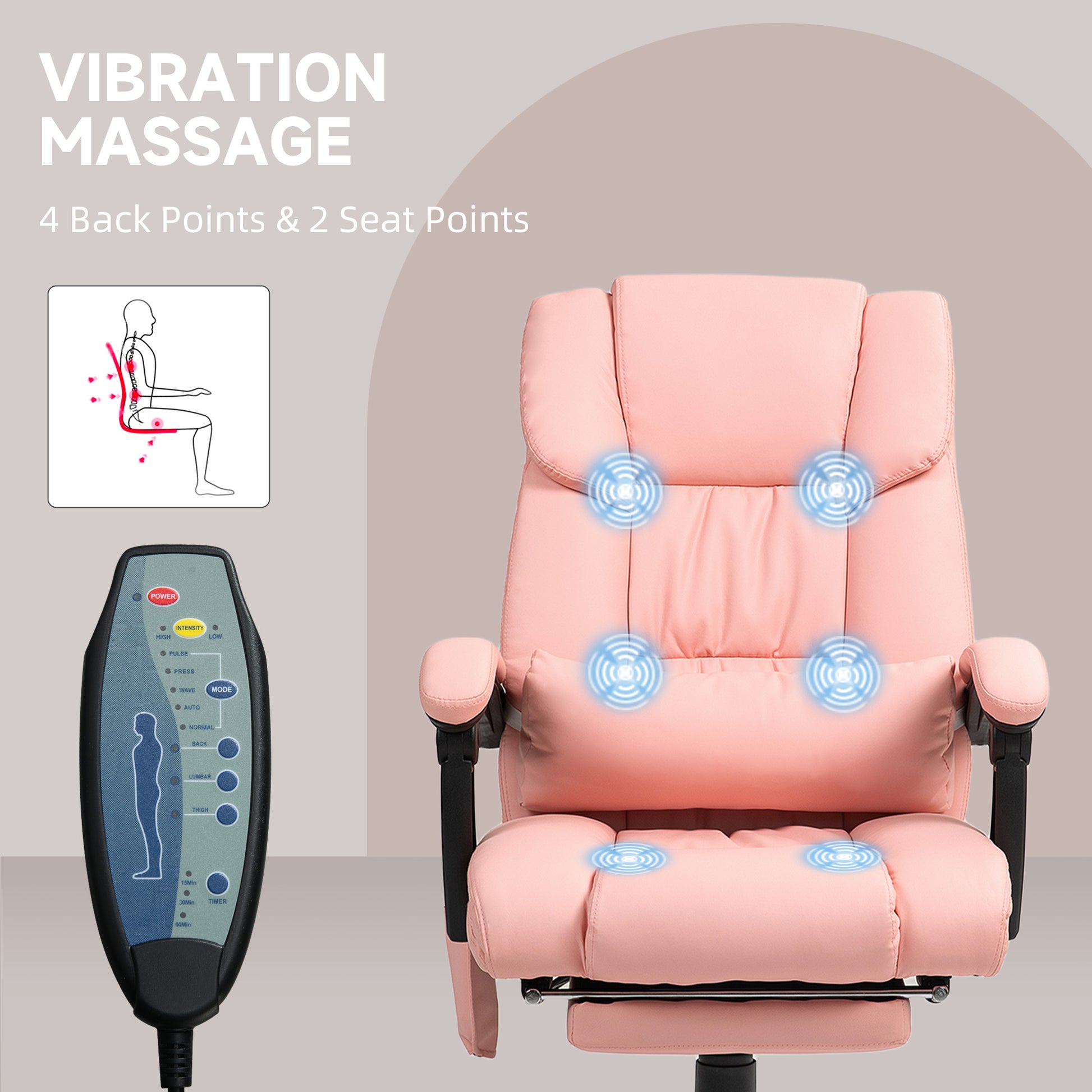 Massage Office Chair with 6 Vibrating Points, High Back Reclining Office Chair with Footrest and Remote, Pink