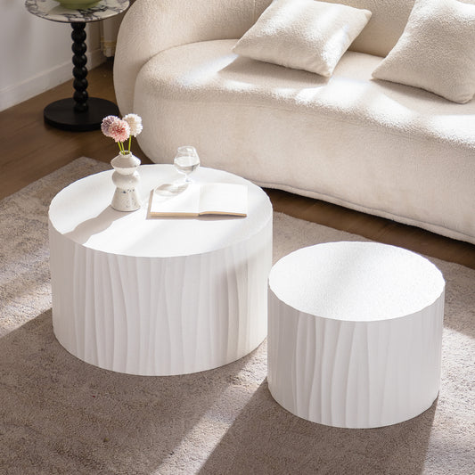 Nesting Coffee Table Set Of 2 Round Wooden Coffee Tables Circle Modern Table For Living Room Bedroom Accent End Side Table