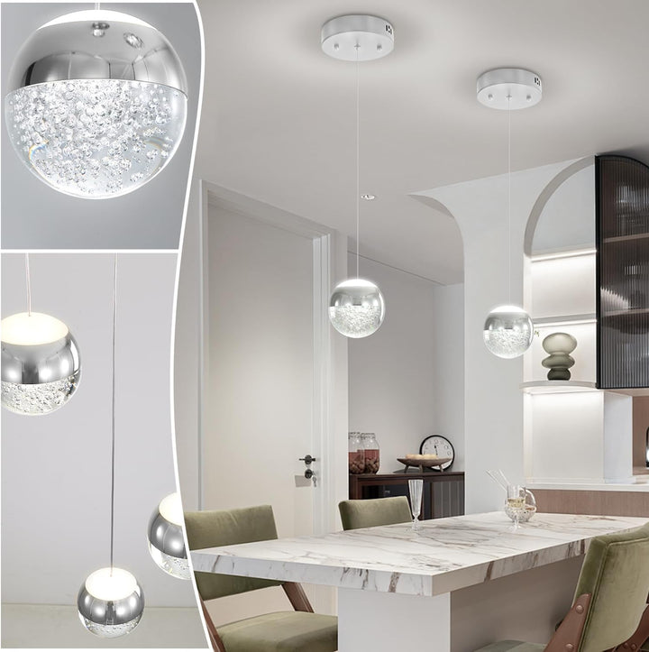 Crystal Pendant Light for Kitchen Island,Small Chandelier Lights Fixture, Hanging Lighting Ceiling Light Fixture Modern Adjustable Pendant Lighting for Dining Room Bedroom