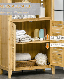 Bamboo Floor Cabinet Bathroom Floor Cabinet Living Room Organizer Tower with Multiple Shelves and Doors, Natural