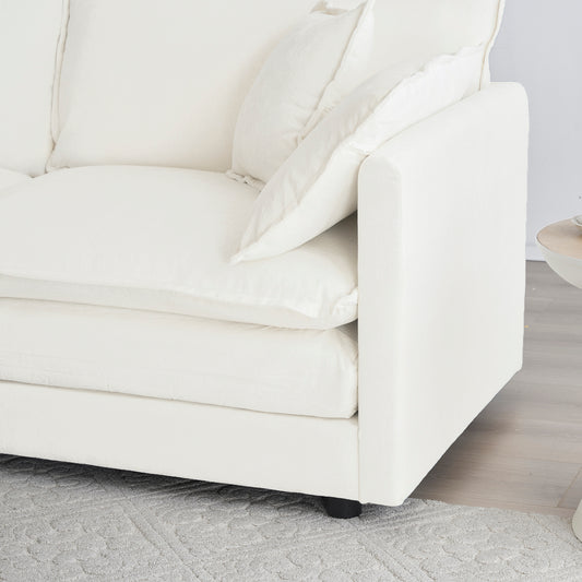 Sofa Set Of 3, 1-1-3 Seats Living Room Sofa Set, Accent Chair, Loveseat, And Three-Seat Sofa Modern Style Round Arms 3 Piece Sofa Set, White