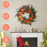 1Pc 17.71IN Autumn Wreath With Pumpkin Mixed Leaves Berries Flowers Fall Decoration For Indoor Outdoor Window Wall Front Door In Halloween Thanks Giving Day - CJDS - FC
