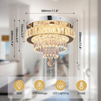 11.8" Crystal Ceiling Light, Flush Mount LED, Warm White