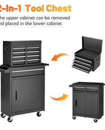 Tool Chest, 5-Drawer Rolling Tool Storage Cabinet With Detachable Top Tool Box, Liner, Universal Lockable Wheels, Adjustable Shelf, Locking Mechanism, Metal Tool Cart For Garage Workshop