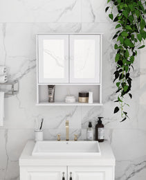 Bathroom Wall Cabinet With Double Mirror Doors And Shelves
