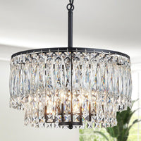 Flower Crystal Chandelier for Dining Room, Living Room, Kitchen, Bedroom, 6-Light Floral Light Fixture, D18*H16~41Inch (Adjustable Height), K9 Crystal & Gold Finish