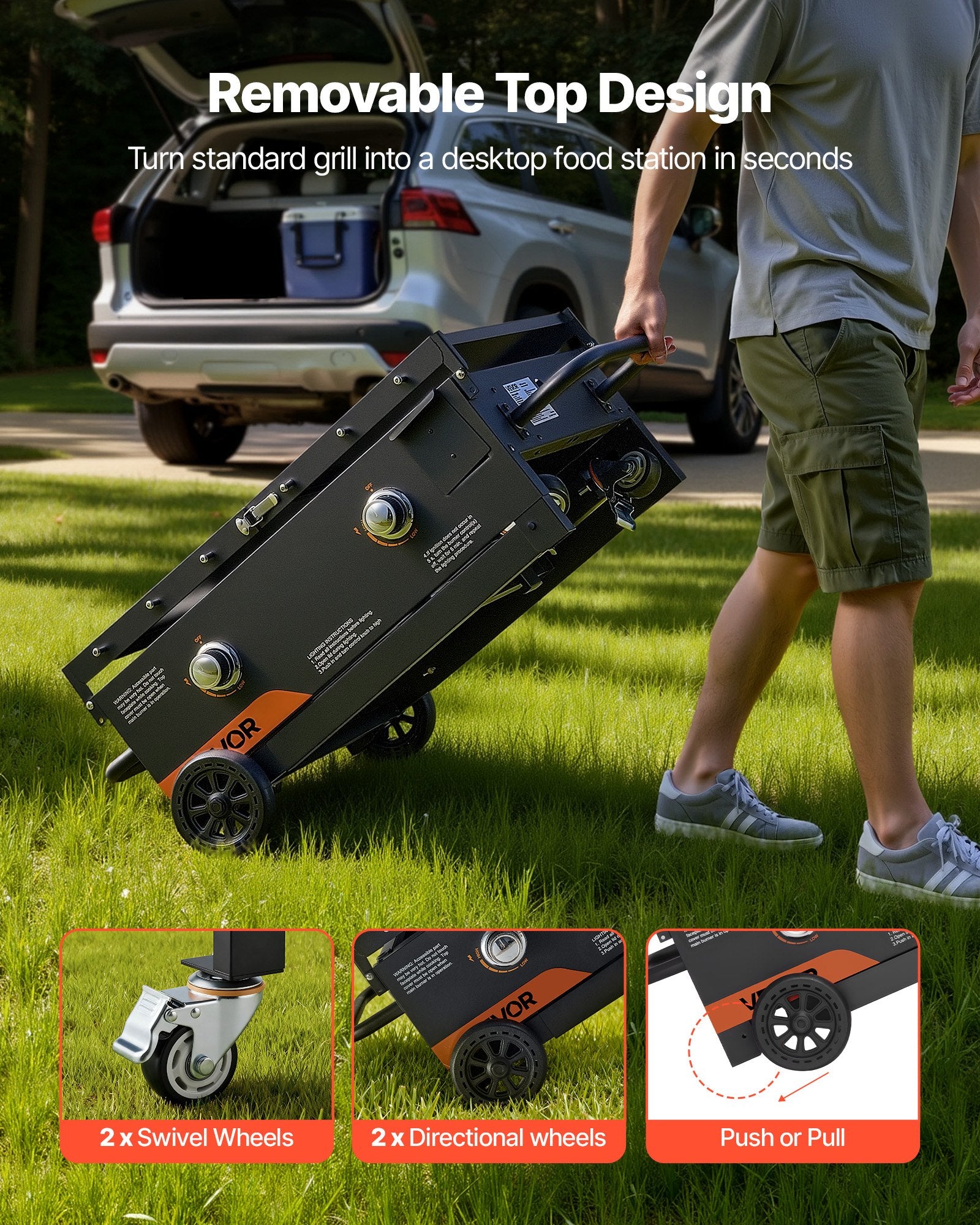Gas Griddle, 2-Burner Flat Top Grill, 28 Inch Grill Plate Foldable Propane Griddle With Wheels, 30000 BTU Outdoor Flat Top Grills For Pan-Frying, Grilling, Stir-Frying, & BBQ, Pulse Ignition
