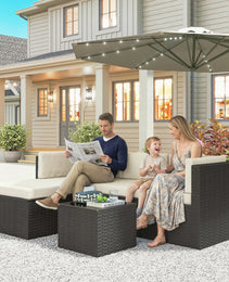 3 Piece Patio Furniture Set, Wicker Outdoor Patio Conversation Furniture Set with Cushions, Glass Top Table, Beige