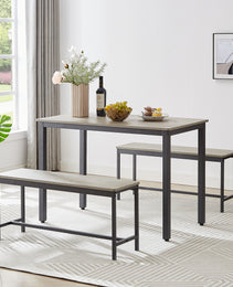 Dining Table Set, Bar Table With 2 Dining Benches, Kitchen Table Counter With Chairs, Industrial For Kitchen Breakfast Table, Living Room, Party Room, Grey And Black,43.3inL X 23.6inW X 29.9inH