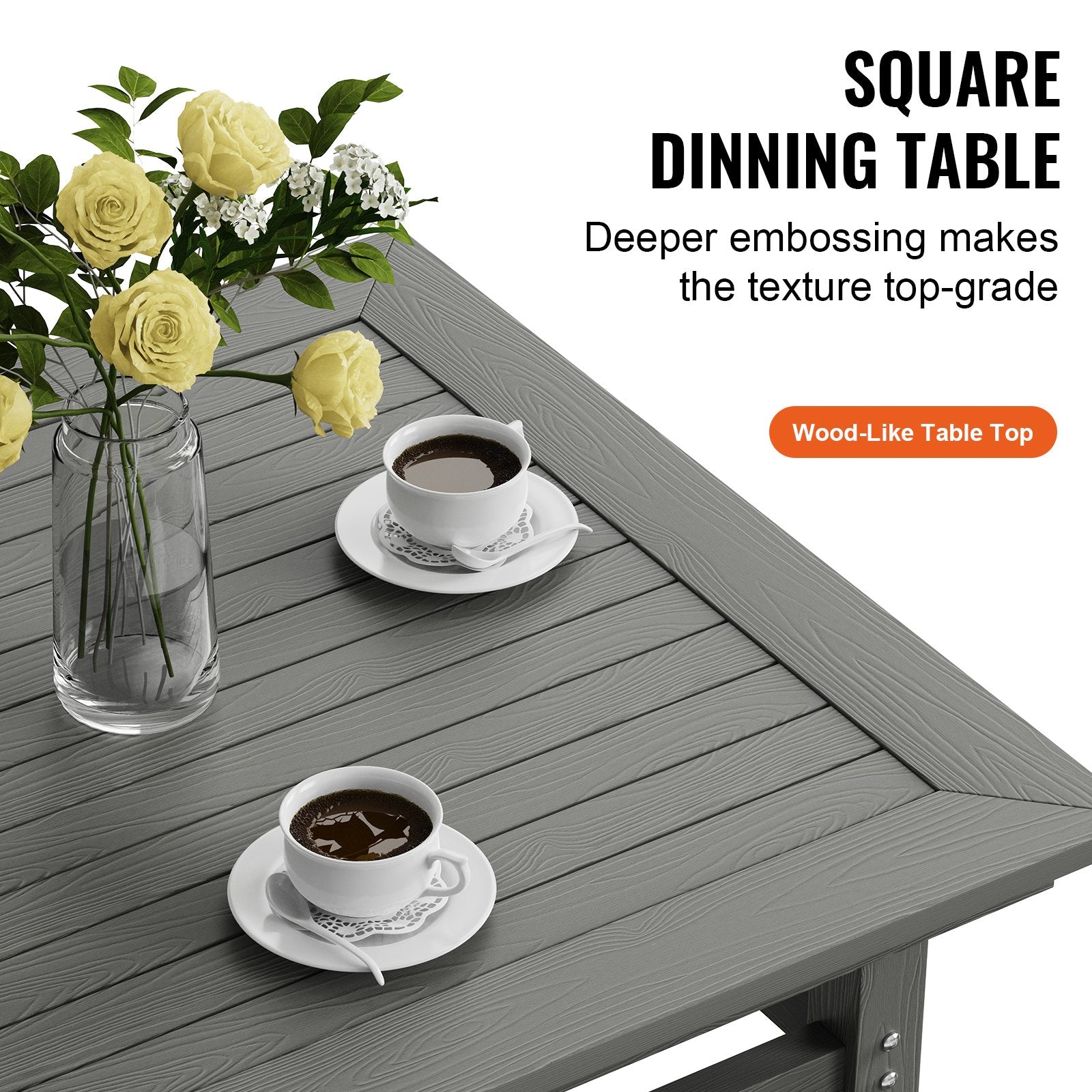 5 Pieces Patio Dining Set, Outdoor Square Furniture Table And Chairs, All Weather Garden Furniture Table Sets, HIPS Small Patio Conversation Set, For Lawn, Deck, Backyard, Poolside, Light Gray