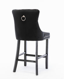 Contemporary Velvet Upholstered Barstools With Button Tufted Decoration And Wooden Legs, And Chrome Nailhead Trim, Leisure Style Bar Chairs,Bar Stools, Set Of 2 Black,SW2002BK