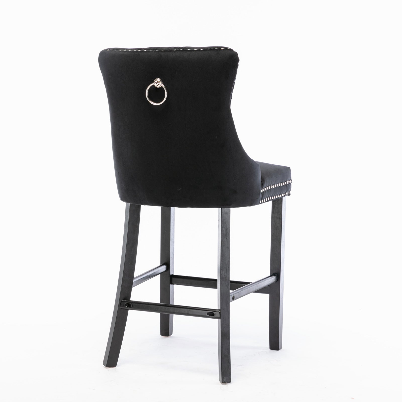 Contemporary Velvet Upholstered Barstools With Button Tufted Decoration And Wooden Legs, And Chrome Nailhead Trim, Leisure Style Bar Chairs,Bar Stools, Set Of 2 Black,SW2002BK