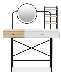Makeup Vanity Desk With 3-Mode Lighted Mirror & Wireless Charging Station , Vanity Table With Drawer & 3 Open Shelves For Ample Storage Space - CJDS