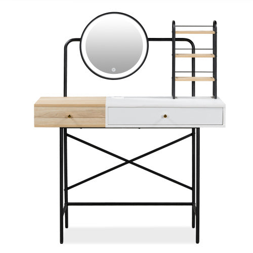 Makeup Vanity Desk With 3-Mode Lighted Mirror & Wireless Charging Station , Vanity Table With Drawer & 3 Open Shelves For Ample Storage Space - CJDS
