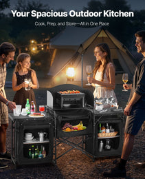 Camping Kitchen Table Portable Outdoor Cook Station Windshield Cupboard Aluminum