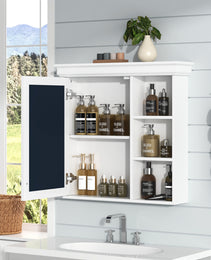 30'' X 28'' Bathroom Medicine Cabinet With Mirror, Wall Mounted Mirror Cabinet With Storage Organizer, Over The Toilet Storage White Storage Cabinet For Bathroom