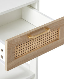 Rattan End Table With Drawer Modern Nightstand Side Table For Living Room