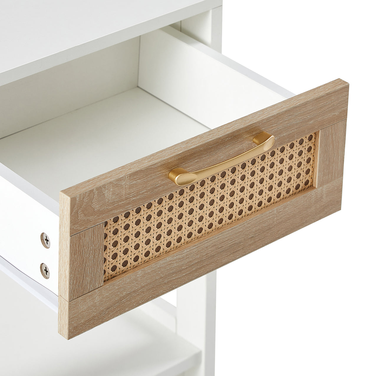 Rattan End Table With Drawer Modern Nightstand Side Table For Living Room