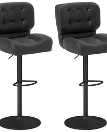 Bar Height Bar Stools Set of 2 with Adjustable Seat, Adjustable Swivel Barstools with Thick Padded Cushion and Metal Footrest for Home Bar, Black