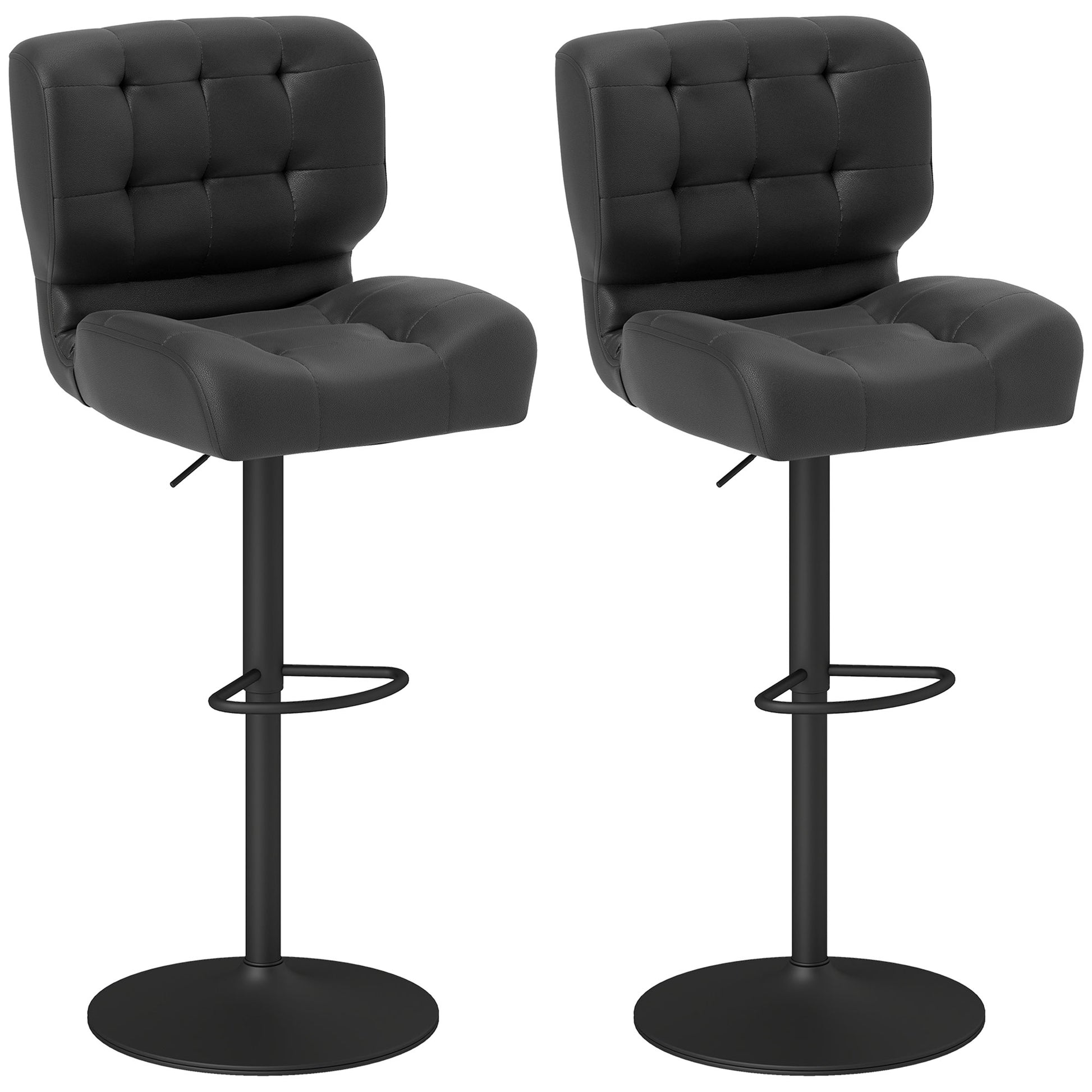 Bar Height Bar Stools Set of 2 with Adjustable Seat, Adjustable Swivel Barstools with Thick Padded Cushion and Metal Footrest for Home Bar, Black