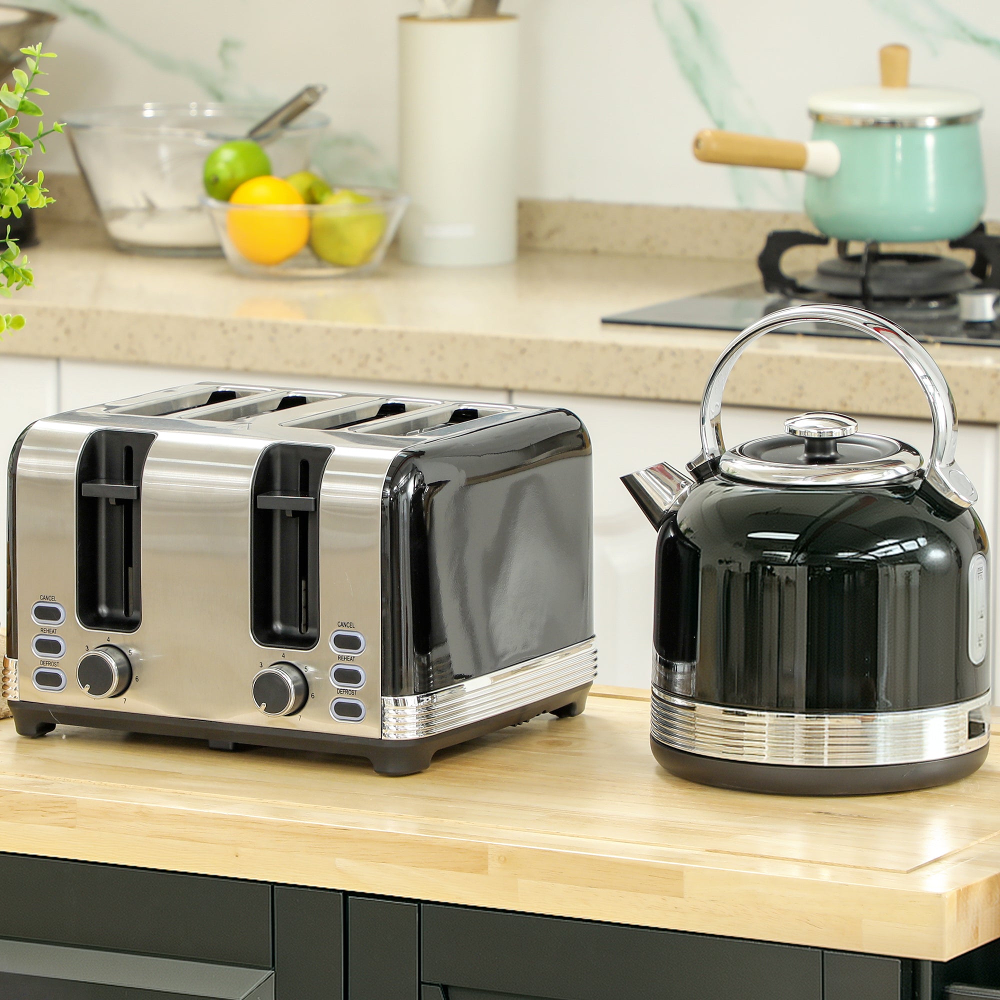 Midnight Series: 3000W Rapid-Boil Kettle & 4-Slice Toaster Set