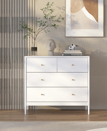 White 4-Drawer Kids Dresser, Wooden Storage Cabinet For Toddler Bedroom, Nursery, Closet, Baby Nightstand Organizer For Living Room Or Apartment, 35.4  Wide