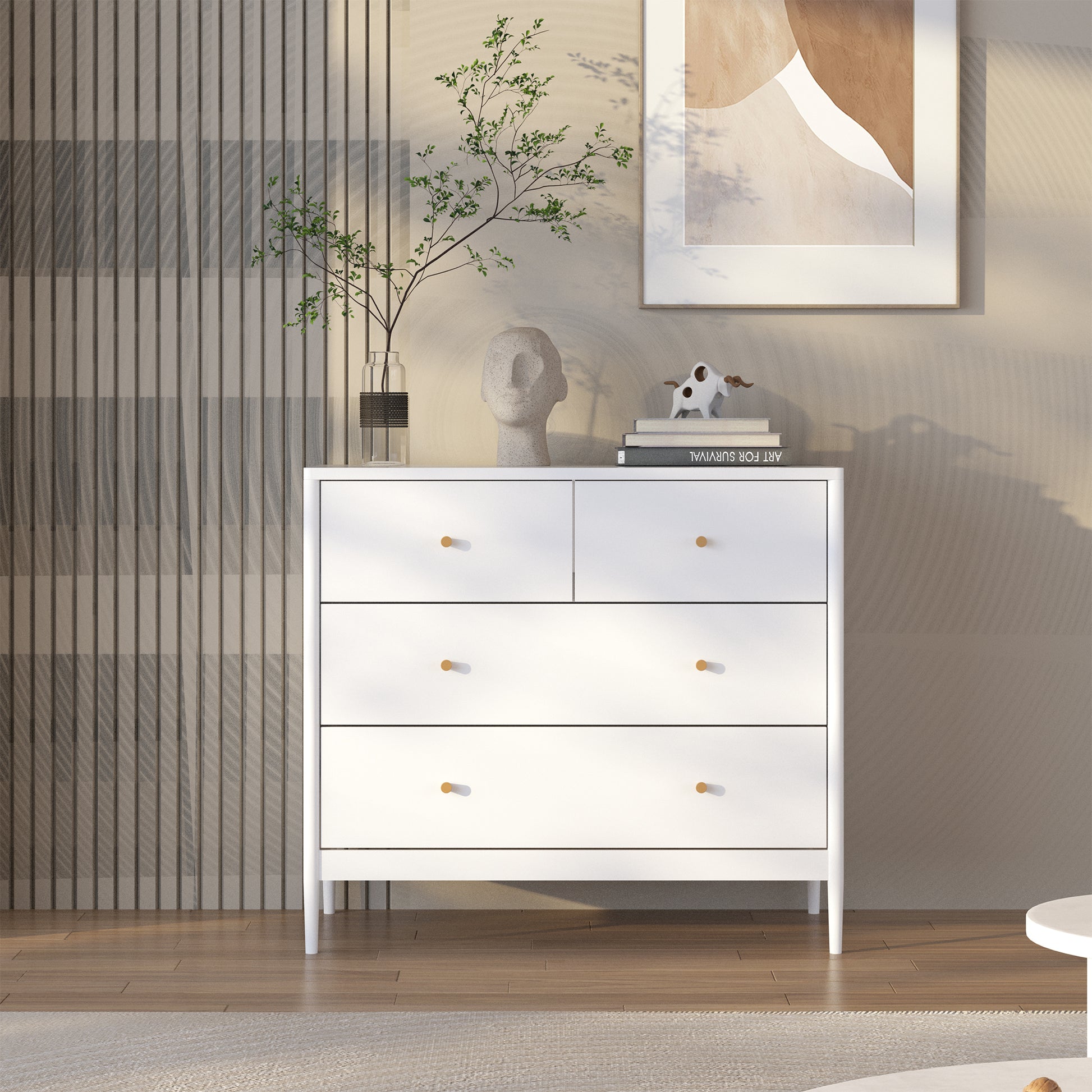 White 4-Drawer Kids Dresser, Wooden Storage Cabinet For Toddler Bedroom, Nursery, Closet, Baby Nightstand Organizer For Living Room Or Apartment, 35.4  Wide